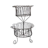 19th Century American Two-Tiered Wirework Basket on Scrolled Feet