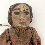 Antique Carved and Painted Primitive Wooden Doll in Pink Dress