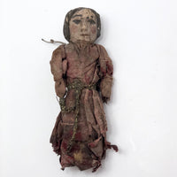 Antique Carved and Painted Primitive Wooden Doll in Pink Dress