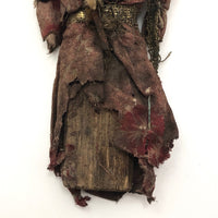 Antique Carved and Painted Primitive Wooden Doll in Pink Dress