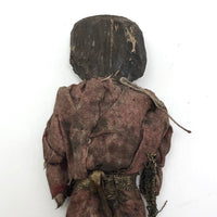 Antique Carved and Painted Primitive Wooden Doll in Pink Dress