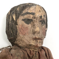 Antique Carved and Painted Primitive Wooden Doll in Pink Dress
