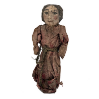 Antique Carved and Painted Primitive Wooden Doll in Pink Dress