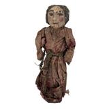 Antique Carved and Painted Primitive Wooden Doll in Pink Dress