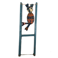 Old Handmade Wooden Acrobat Squeeze Toy, Orange and Blue