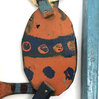 Old Handmade Wooden Acrobat Squeeze Toy, Orange and Blue