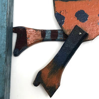 Old Handmade Wooden Acrobat Squeeze Toy, Orange and Blue