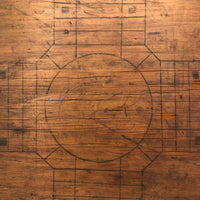 Primitive Old Pencil-drawn Wooden Parcheesi Game Board with Great Reverse