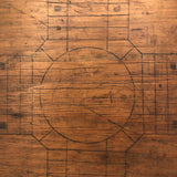 Primitive Old Pencil-drawn Wooden Parcheesi Game Board with Great Reverse