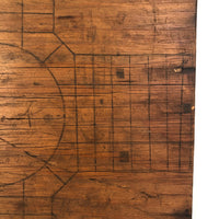 Primitive Old Pencil-drawn Wooden Parcheesi Game Board with Great Reverse