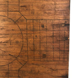 Primitive Old Pencil-drawn Wooden Parcheesi Game Board with Great Reverse