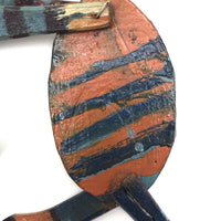 Old Handmade Wooden Acrobat Squeeze Toy, Orange and Blue