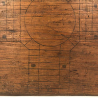 Primitive Old Pencil-drawn Wooden Parcheesi Game Board with Great Reverse