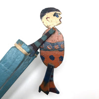 Old Handmade Wooden Acrobat Squeeze Toy, Orange and Blue
