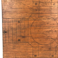 Primitive Old Pencil-drawn Wooden Parcheesi Game Board with Great Reverse