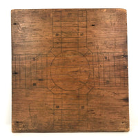 Primitive Old Pencil-drawn Wooden Parcheesi Game Board with Great Reverse