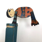 Old Handmade Wooden Acrobat Squeeze Toy, Orange and Blue