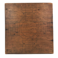 Primitive Old Pencil-drawn Wooden Parcheesi Game Board with Great Reverse