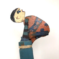 Old Handmade Wooden Acrobat Squeeze Toy, Orange and Blue