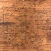 Primitive Old Pencil-drawn Wooden Parcheesi Game Board with Great Reverse