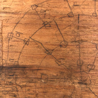 Primitive Old Pencil-drawn Wooden Parcheesi Game Board with Great Reverse