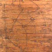 Primitive Old Pencil-drawn Wooden Parcheesi Game Board with Great Reverse