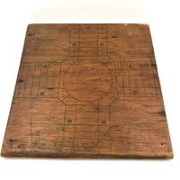 Primitive Old Pencil-drawn Wooden Parcheesi Game Board with Great Reverse