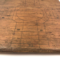Primitive Old Pencil-drawn Wooden Parcheesi Game Board with Great Reverse