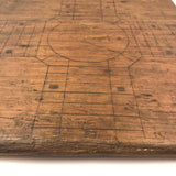 Primitive Old Pencil-drawn Wooden Parcheesi Game Board with Great Reverse