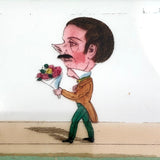 Magic Lantern Antique Glass Slides With Reverse Painted Caricatures, Set of 4
