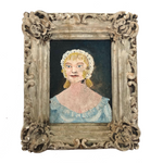 Naive Miniature Portrait of Blonde Woman in Blue Dress c. 1900