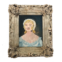 Naive Miniature Portrait of Blonde Woman in Blue Dress c. 1900
