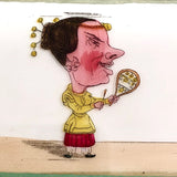 Magic Lantern Antique Glass Slides With Reverse Painted Caricatures, Set of 4