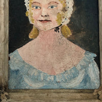 Naive Miniature Portrait of Blonde Woman in Blue Dress c. 1900