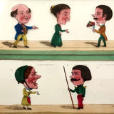 Magic Lantern Antique Glass Slides With Reverse Painted Caricatures, Set of 4