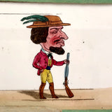 Magic Lantern Antique Glass Slides With Reverse Painted Caricatures, Set of 4