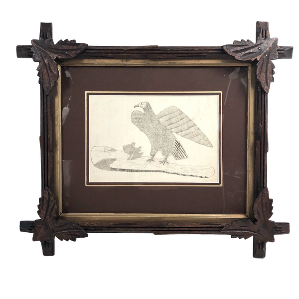 Wonderful Circa 1860s Ink Drawing of Towering Eagle in Period Frame