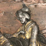 Finely Detailed Antique Japanese Mixed Metal Tray - Tea while Fishing