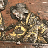 Finely Detailed Antique Japanese Mixed Metal Tray - Tea while Fishing