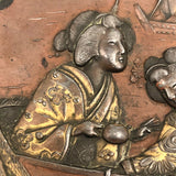 Finely Detailed Antique Japanese Mixed Metal Tray - Tea while Fishing