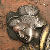 Finely Detailed Antique Japanese Mixed Metal Tray - Tea while Fishing