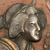 Finely Detailed Antique Japanese Mixed Metal Tray - Tea while Fishing