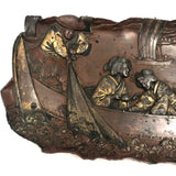 Finely Detailed Antique Japanese Mixed Metal Tray - Tea while Fishing