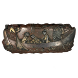 Finely Detailed Antique Japanese Mixed Metal Tray - Tea while Fishing