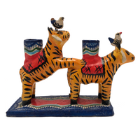 Mexican Folk Art Double Tigers with Birds Candelabra