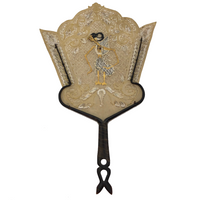 Indonesian Wayang Kulit Pierced Hide Hand Fan with Horn Handle