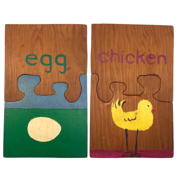 Handmade Double Sided Wooden Puzzle: Chicken & Egg
