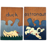 Handmade Double Sided Wooden Puzzle: Duck & Astronaut