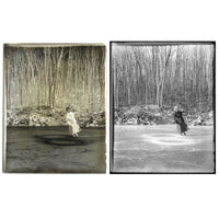 Glass Plate Negative of Woman Skating Figure Eights on Pond, 1890s