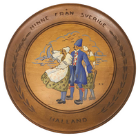 Swedish Hand-Painted Wooden Plate with Seaside Couple